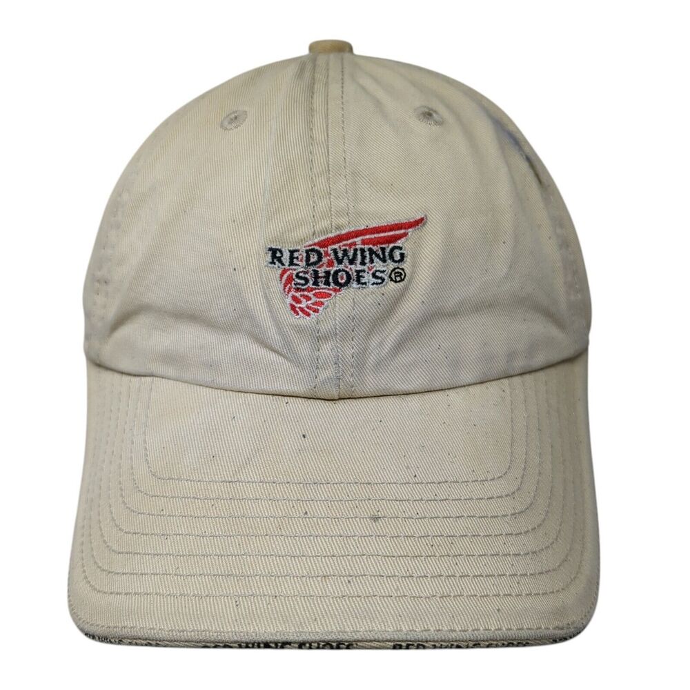 Red Wing Shoes Strapback Hat Tan One Size Adjustable Embroidered 6 Panel Cotton